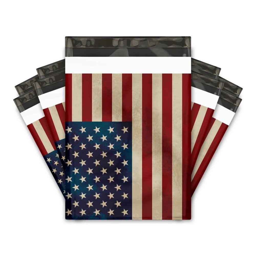 100 Packs 10x13 Rustic American Flag Poly Mailers